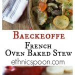 Baeckeoffe : A tender and delicious oven baked French beef casserole stew from the Alsace region. Beef and potatoes cook to tender perfection. You will love this on a cold winter night! | ethnicspoon.com
